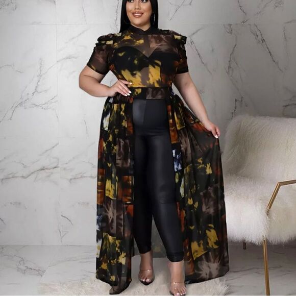 Tie dye plus size mesh top with open side slit. Perfect for your next outing. - Picture 1 of 3